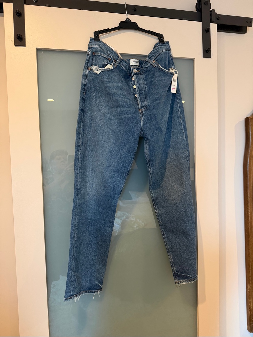 Agolde Distressed Boyfriend Jeans in Medium Blue Wash